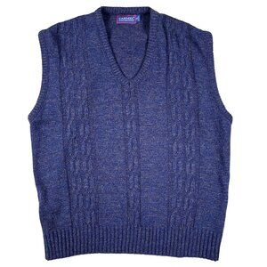 VTG Carmel Collection Wool Blend Cableknit Navy Sweater Vest Size XL